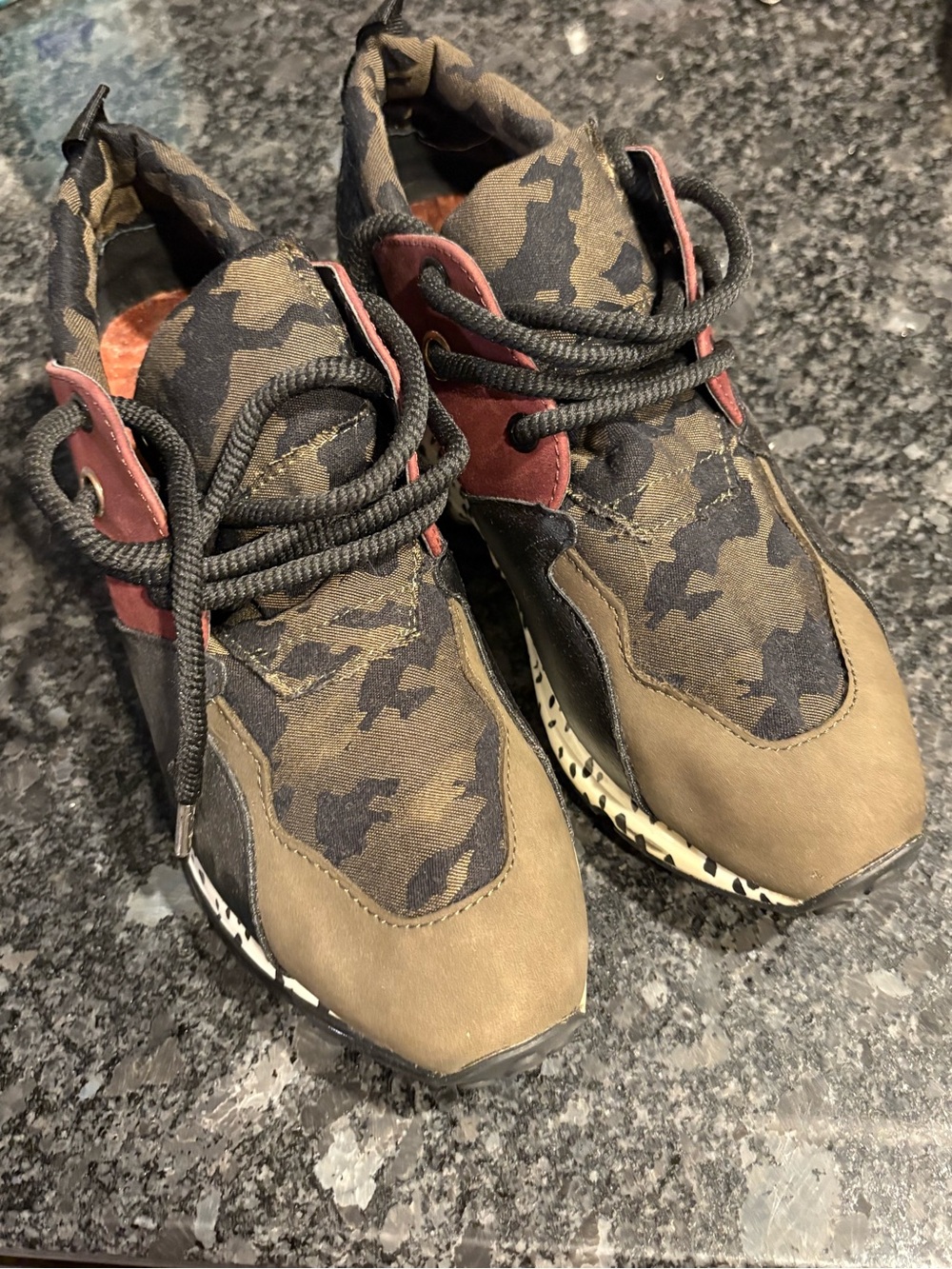 Steve Madden Olive Camo and Black Women's Sneakers with Rust Accents